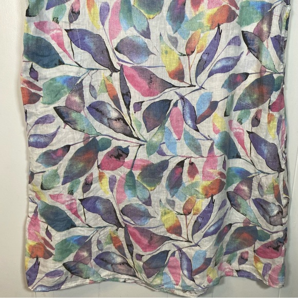 Luca Vanucci 100% Linen Tunic Style Dress Pastel Leaves Patterned Colourful - Picture 9 of 11